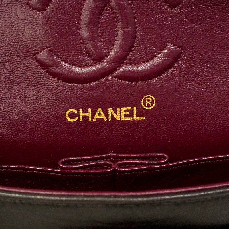 【6ha0044】シャネル ショルダーバッグ マトラッセ Wフラップ Wチェーン ラムスキン ブラック ゴールド金具【中古】レディース
