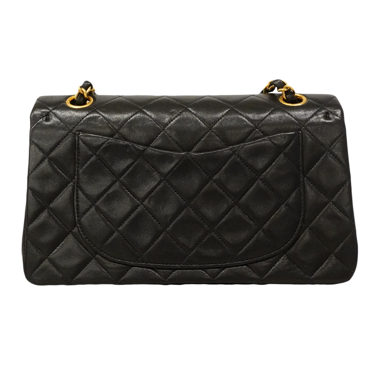 【6ha0044】シャネル ショルダーバッグ マトラッセ Wフラップ Wチェーン ラムスキン ブラック ゴールド金具【中古】レディース