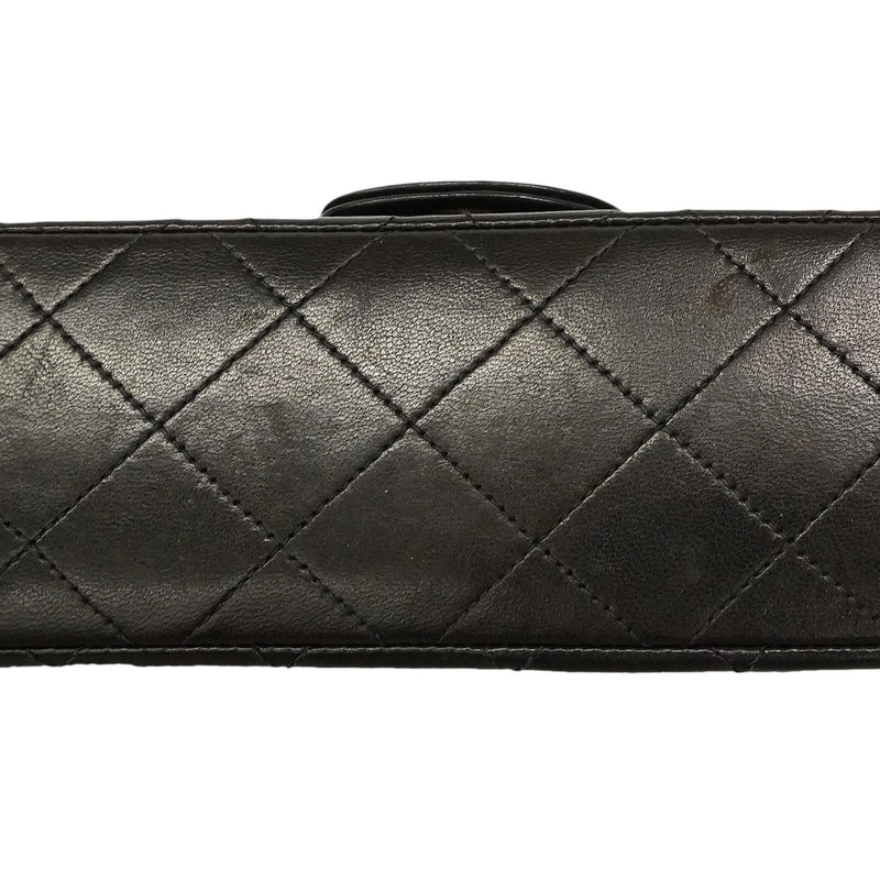 【6ha0044】シャネル ショルダーバッグ マトラッセ Wフラップ Wチェーン ラムスキン ブラック ゴールド金具【中古】レディース