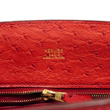 【6ha0046】エルメス ハンドバッグ ホワイトバスPM オーストリッチ ルージュヴィフ ゴールド金具 □F刻印【中古】レディース