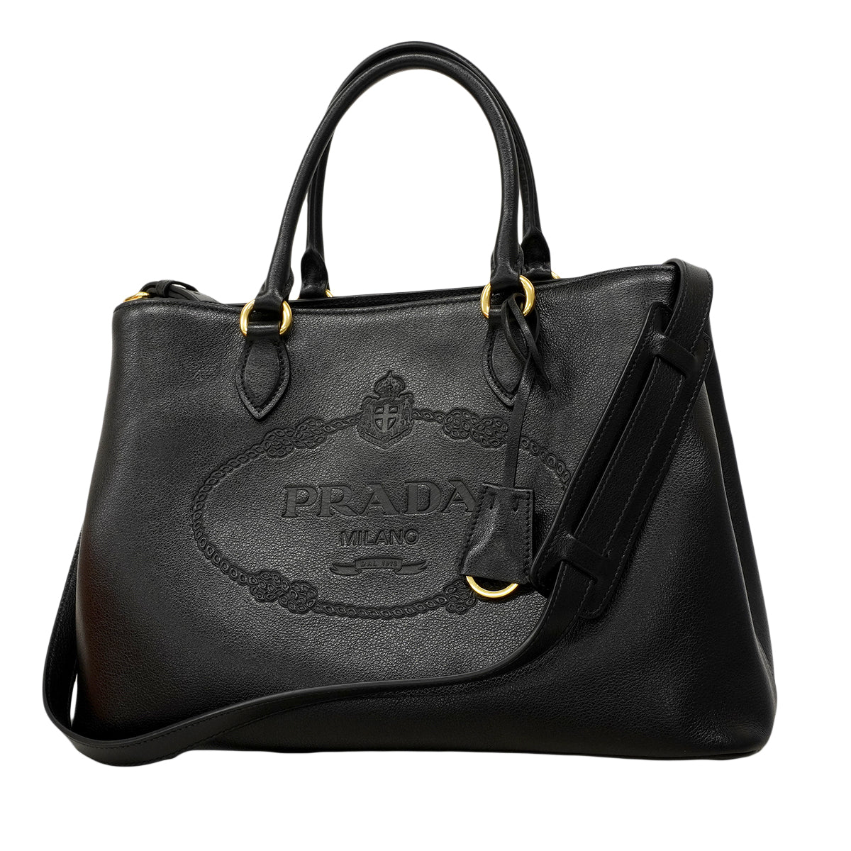 【6fa1587-k】プラダ ハンドバッグ レザー ブラック ゴールド金具 2wayバッグ【中古】レディース