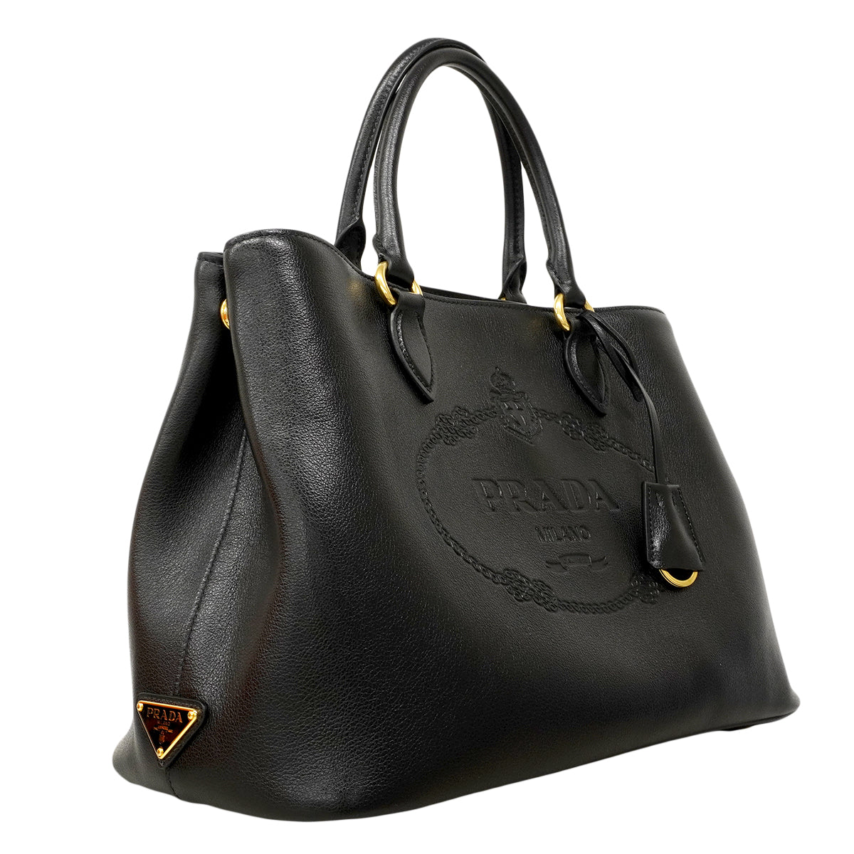 【6fa1587-k】プラダ ハンドバッグ レザー ブラック ゴールド金具 2wayバッグ【中古】レディース