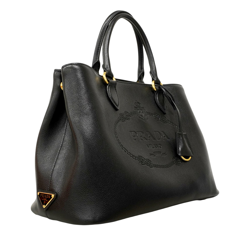 【6fa1587-k】プラダ ハンドバッグ レザー ブラック ゴールド金具 2wayバッグ【中古】レディース