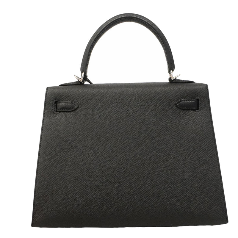 【6hb0081-g】エルメス ハンドバッグ ケリー25 ヴォーエプソン ブラック シルバー金具 U刻印 2wayバッグ【中古】レディース