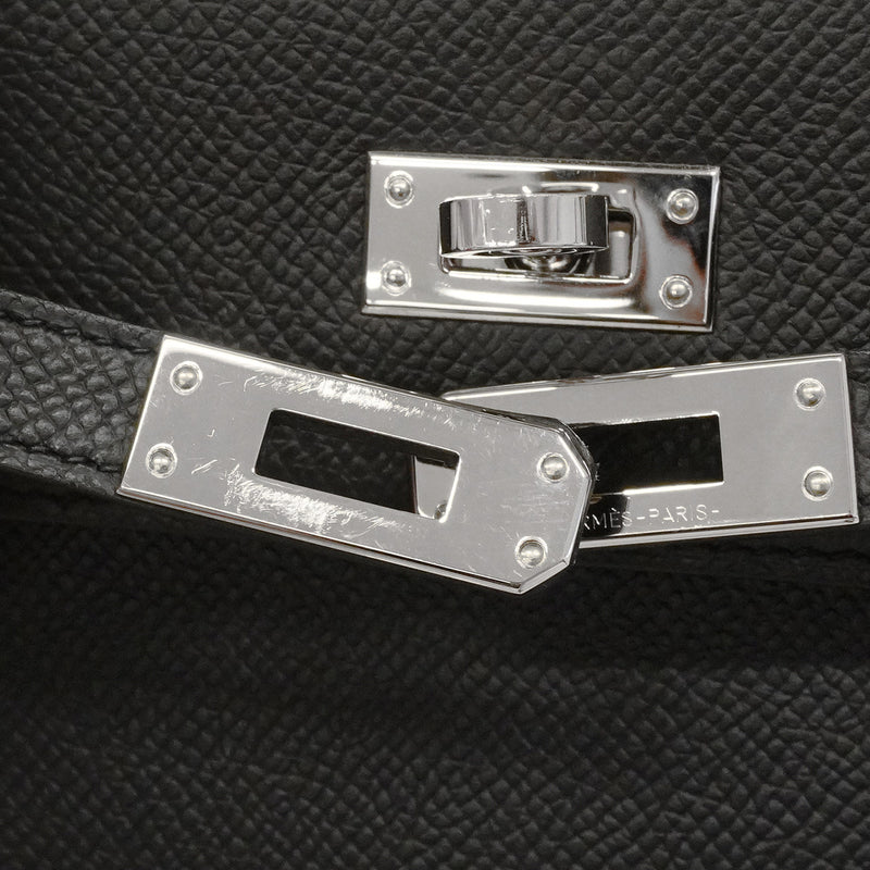 【6hb0081-g】エルメス ハンドバッグ ケリー25 ヴォーエプソン ブラック シルバー金具 U刻印 2wayバッグ【中古】レディース