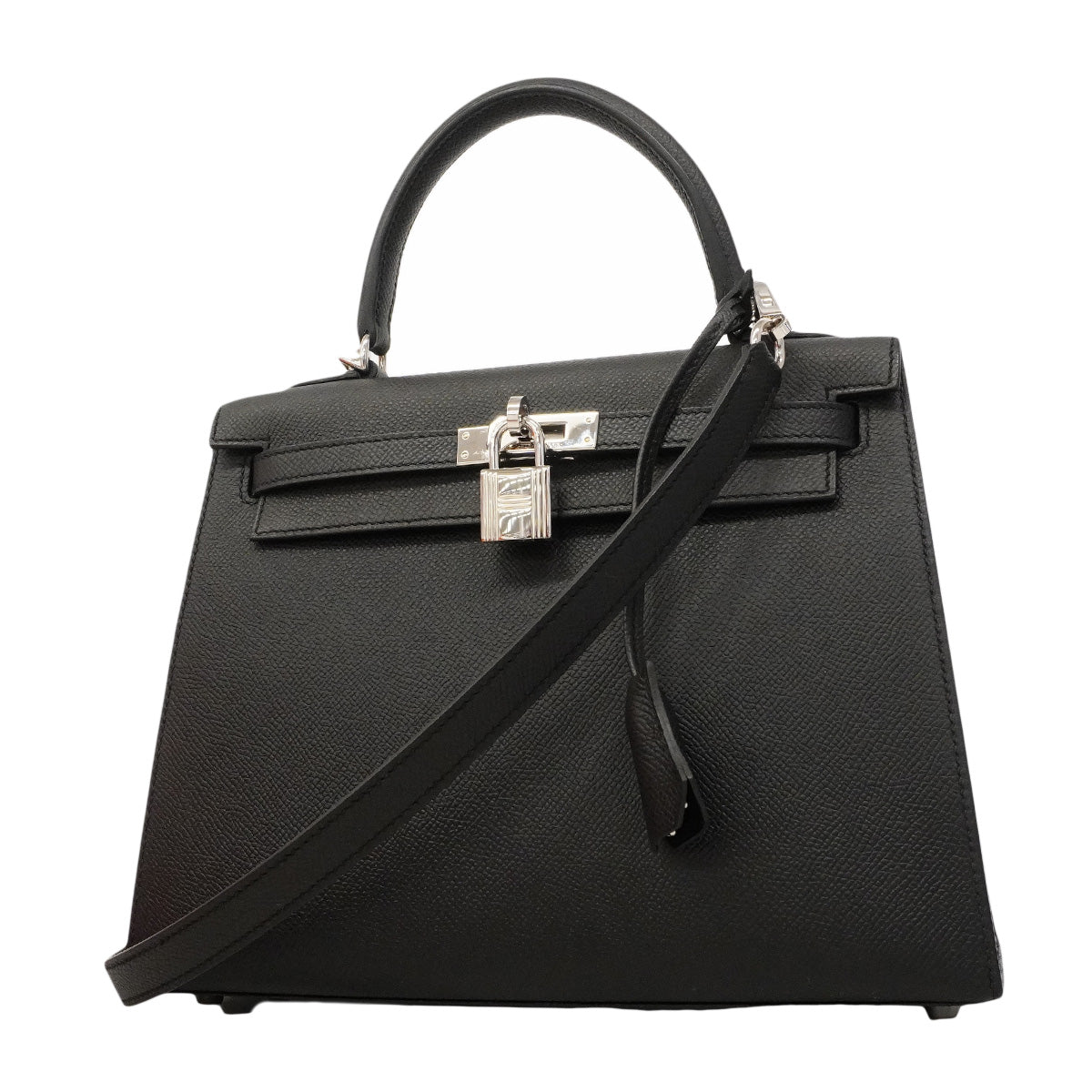 【6hb0081-g】エルメス ハンドバッグ ケリー25 ヴォーエプソン ブラック シルバー金具 U刻印 2wayバッグ【中古】レディース