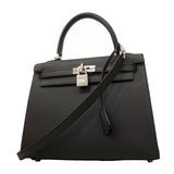 【6hb0081-g】エルメス ハンドバッグ ケリー25 ヴォーエプソン ブラック シルバー金具 U刻印 2wayバッグ【中古】レディース