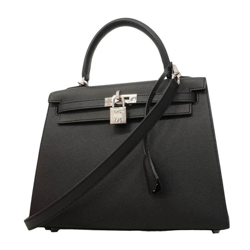 【6hb0081-g】エルメス ハンドバッグ ケリー25 ヴォーエプソン ブラック シルバー金具 U刻印 2wayバッグ【中古】レディース