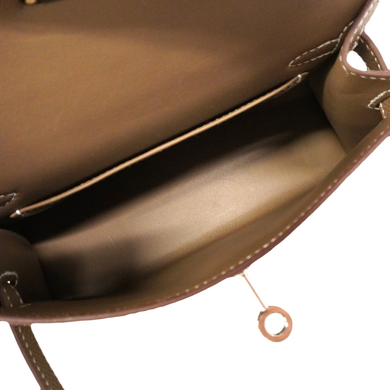 【6hb0082-g】エルメス ハンドバッグ ミニケリー2 ヴォーエプソン エトゥープ シルバー金具 K刻印 2wayバッグ【中古】レディース