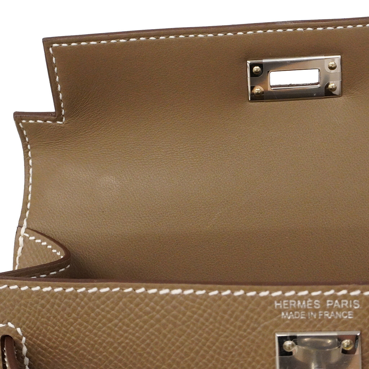 【6hb0082-g】エルメス ハンドバッグ ミニケリー2 ヴォーエプソン エトゥープ シルバー金具 K刻印 2wayバッグ【中古】レディース