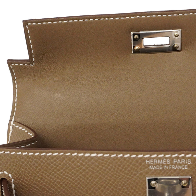 【6hb0082-g】エルメス ハンドバッグ ミニケリー2 ヴォーエプソン エトゥープ シルバー金具 K刻印 2wayバッグ【中古】レディース