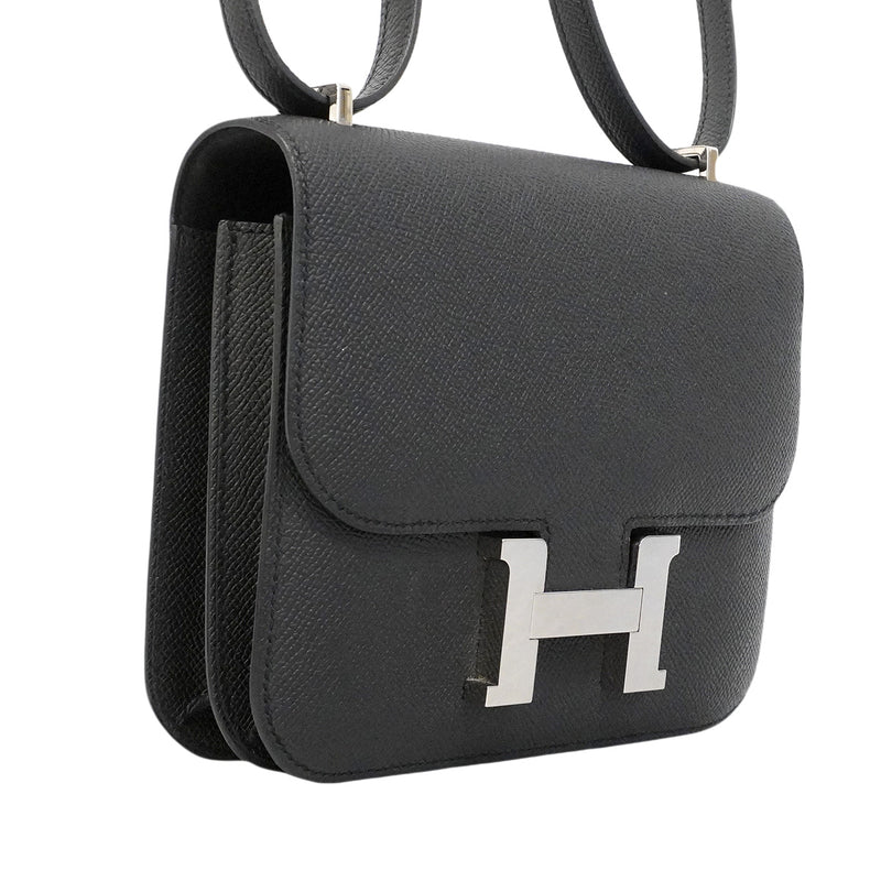 【6hb0083】エルメス ショルダーバッグ コンスタンスミニ ヴォーエプソン ブラック シルバー金具 K刻印【中古】レディース