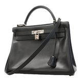 【6hb0086】エルメス ハンドバッグ ケリー32 ボックスカーフ ブラック シルバー金具 □B刻印 2wayバッグ【中古】レディース