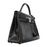 【6hb0086】エルメス ハンドバッグ ケリー32 ボックスカーフ ブラック シルバー金具 □B刻印 2wayバッグ【中古】レディース