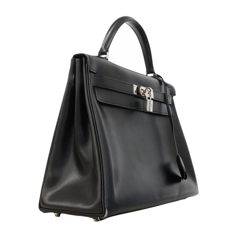 【6hb0086】エルメス ハンドバッグ ケリー32 ボックスカーフ ブラック シルバー金具 □B刻印 2wayバッグ【中古】レディース