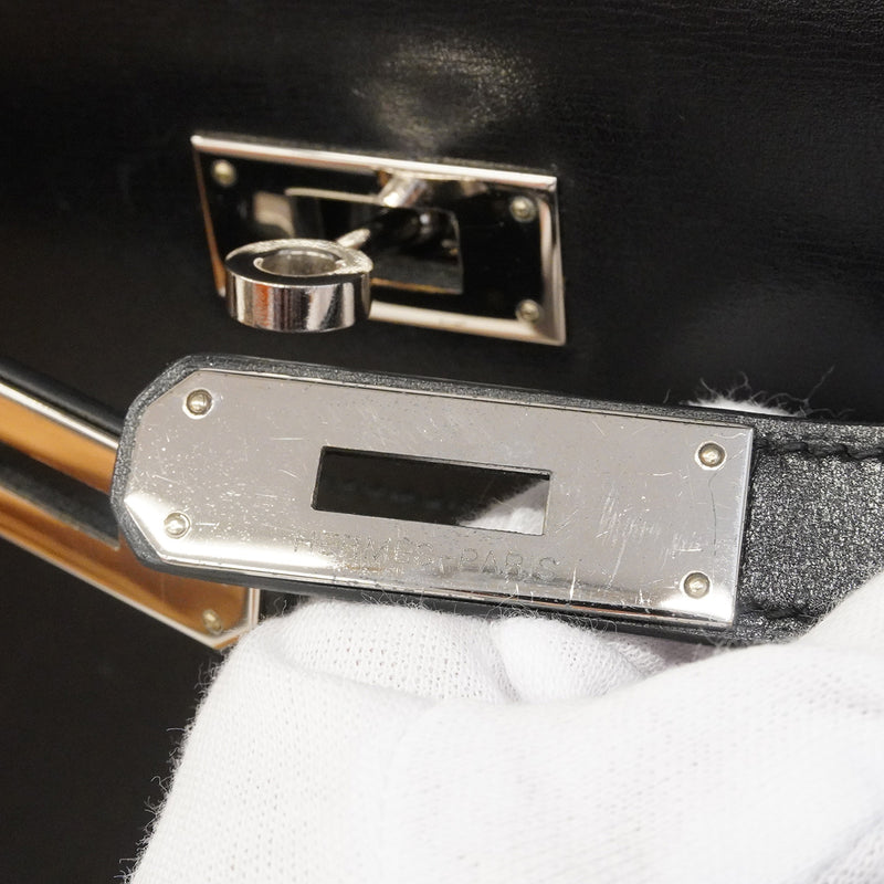 【6hb0086】エルメス ハンドバッグ ケリー32 ボックスカーフ ブラック シルバー金具 □B刻印 2wayバッグ【中古】レディース
