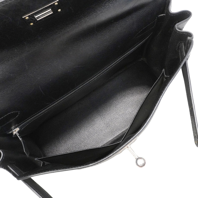 【6hb0086】エルメス ハンドバッグ ケリー32 ボックスカーフ ブラック シルバー金具 □B刻印 2wayバッグ【中古】レディース