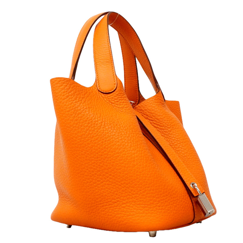 【6hb0092】エルメス ハンドバッグ ピコタンロックPM トリヨンクレマンス オレンジ シルバー金具 K刻印【中古】レディース