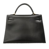 【6hb0093】エルメス ハンドバッグ ケリー32 ボックスカーフ ブラック ゴールド金具 □E刻印 2wayバッグ【中古】レディース