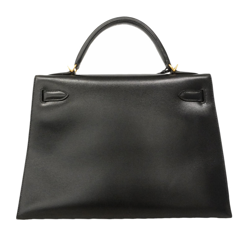 【6hb0093】エルメス ハンドバッグ ケリー32 ボックスカーフ ブラック ゴールド金具 □E刻印 2wayバッグ【中古】レディース