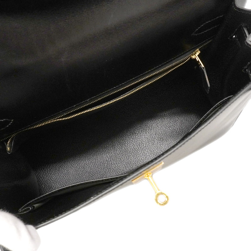【6hb0093】エルメス ハンドバッグ ケリー32 ボックスカーフ ブラック ゴールド金具 □E刻印 2wayバッグ【中古】レディース