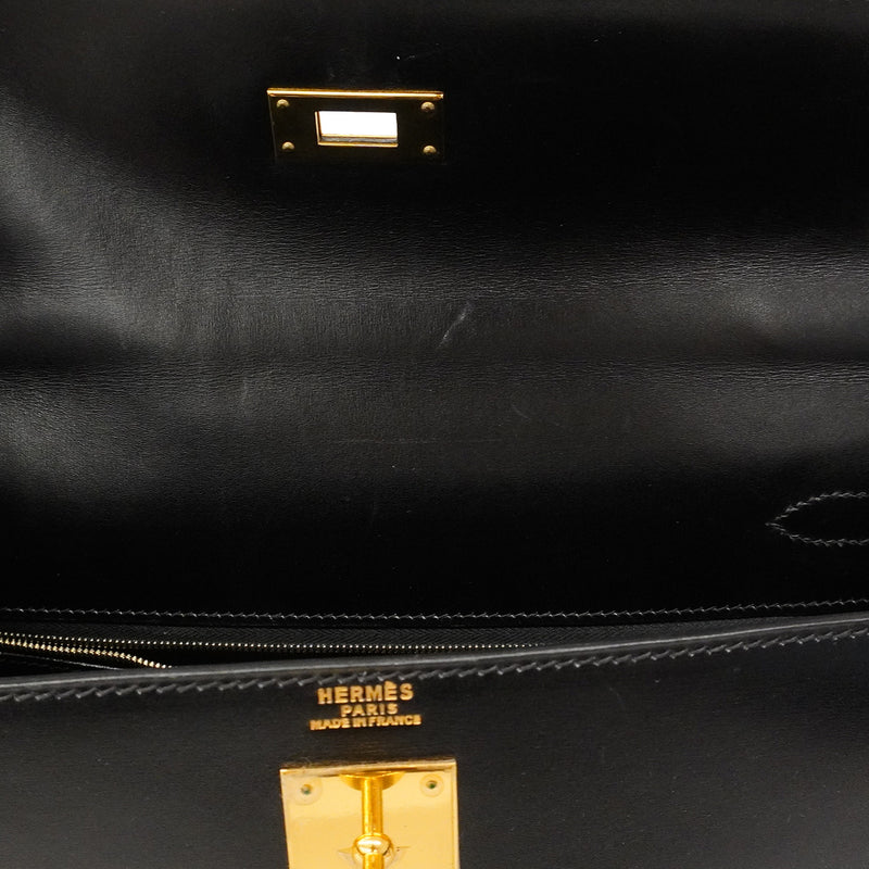 【6hb0093】エルメス ハンドバッグ ケリー32 ボックスカーフ ブラック ゴールド金具 □E刻印 2wayバッグ【中古】レディース