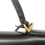 【6hb0093】エルメス ハンドバッグ ケリー32 ボックスカーフ ブラック ゴールド金具 □E刻印 2wayバッグ【中古】レディース