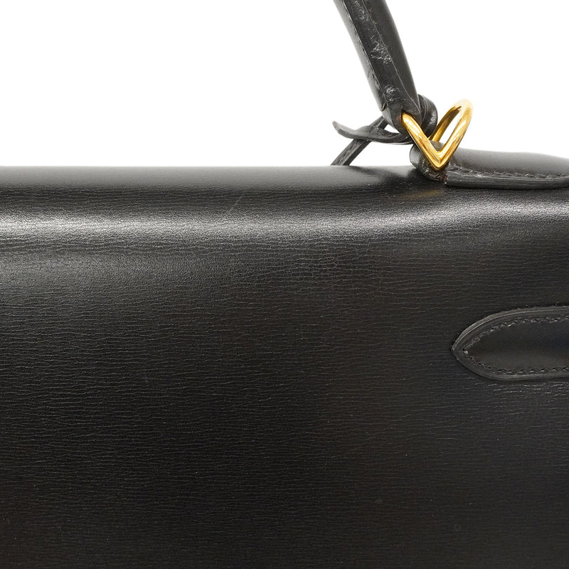 【6hb0093】エルメス ハンドバッグ ケリー32 ボックスカーフ ブラック ゴールド金具 □E刻印 2wayバッグ【中古】レディース