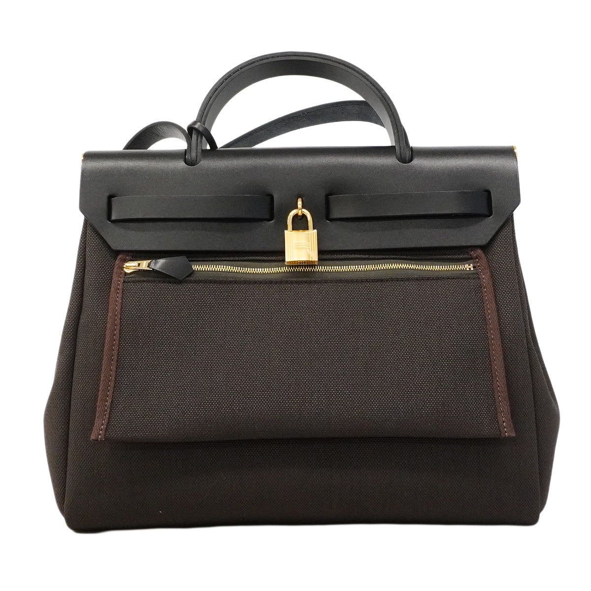 【6hb0095】エルメス ハンドバッグ エールバッグジップポケットPM トワルミリタリー ブラック ブラウン ゴールド金具 G刻印 2wayバッグ【中古】レディース