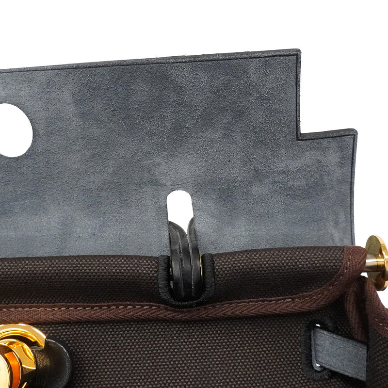 【6hb0095】エルメス ハンドバッグ エールバッグジップポケットPM トワルミリタリー ブラック ブラウン ゴールド金具 G刻印 2wayバッグ【中古】レディース