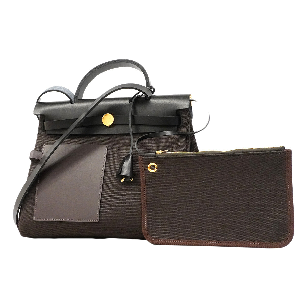 【6hb0095】エルメス ハンドバッグ エールバッグジップポケットPM トワルミリタリー ブラック ブラウン ゴールド金具 G刻印 2wayバッグ【中古】レディース