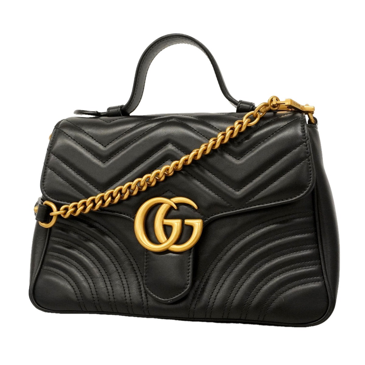 【6hb0098-k】グッチ ハンドバッグ GGマーモント 498110 レザー ブラック ゴールド金具 2wayバッグ【中古】レディース