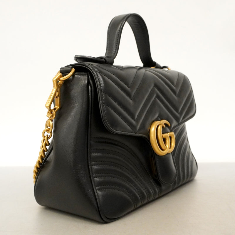 【6hb0098-k】グッチ ハンドバッグ GGマーモント 498110 レザー ブラック ゴールド金具 2wayバッグ【中古】レディース