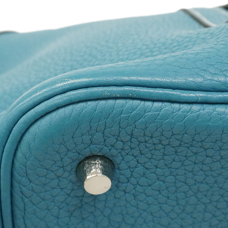 【6hb0106-e】エルメス ハンドバッグ ピコタンロックMM トリヨンクレマンス ブルージーン シルバー金具 □O刻印【中古】レディース