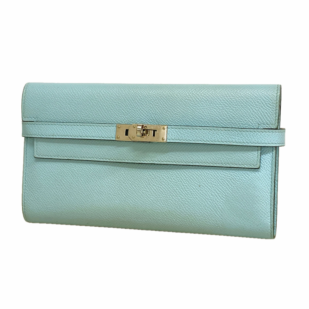 【6hb0116】エルメス 長財布 ケリーウォレット ヴォーエプソン ブルーゼフィール シルバー金具 X刻印【中古】レディース