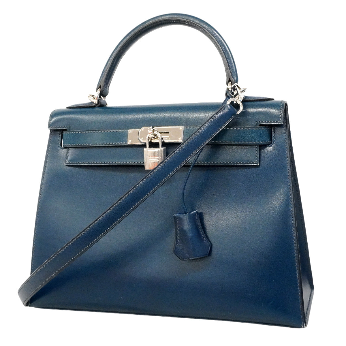【6hb0128】エルメス ハンドバッグ ケリー28 ボックスカーフ コルヴェール シルバー金具 □L刻印 2wayバッグ【中古】レディース