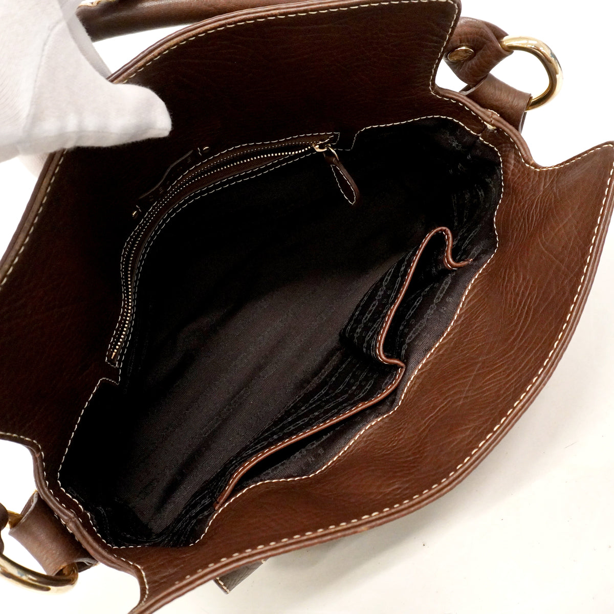 【6hb0138】セリーヌ ハンドバッグ マカダム ブギー レザー ブラウン ゴールド金具【中古】レディース