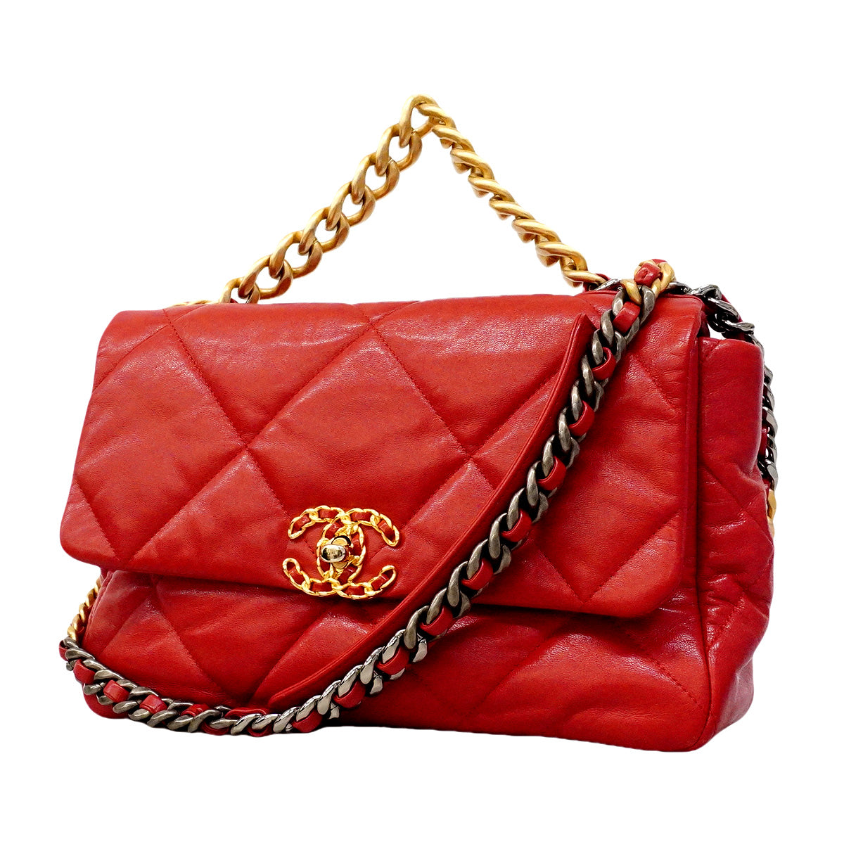 【6hb0157】シャネル ハンドバッグ チェーンショルダー シャネル19 レザー レッド ゴールド金具 2wayバッグ【中古】レディース