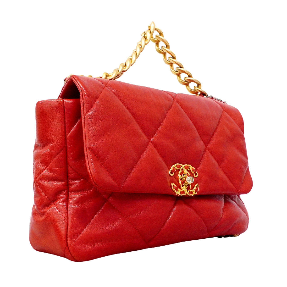 【6hb0157】シャネル ハンドバッグ チェーンショルダー シャネル19 レザー レッド ゴールド金具 2wayバッグ【中古】レディース