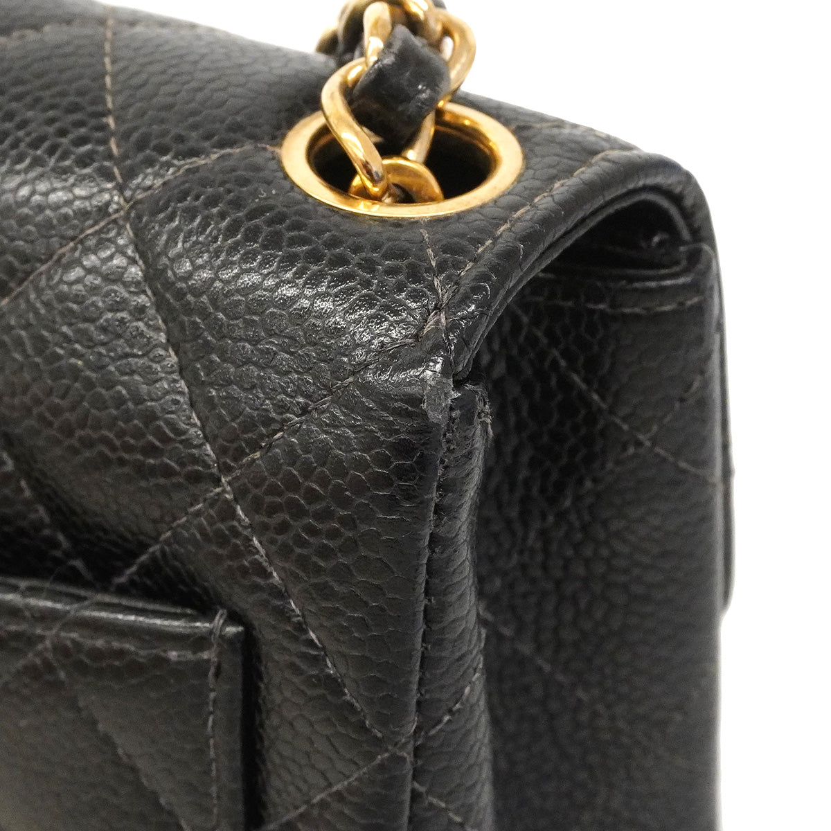 【6hb0159】シャネル ショルダーバッグ ミニマトラッセ チェーンショルダー キャビアスキン ブラック ゴールド金具【中古】レディース
