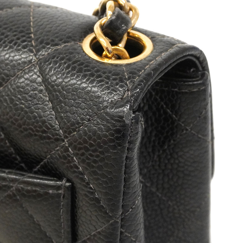【6hb0159】シャネル ショルダーバッグ ミニマトラッセ チェーンショルダー キャビアスキン ブラック ゴールド金具【中古】レディース