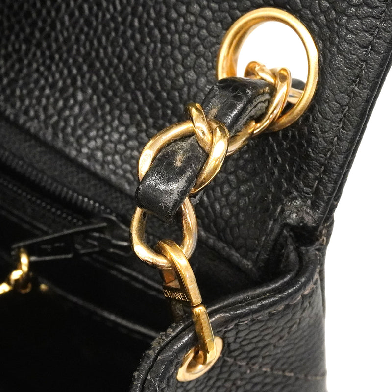 【6hb0159】シャネル ショルダーバッグ ミニマトラッセ チェーンショルダー キャビアスキン ブラック ゴールド金具【中古】レディース