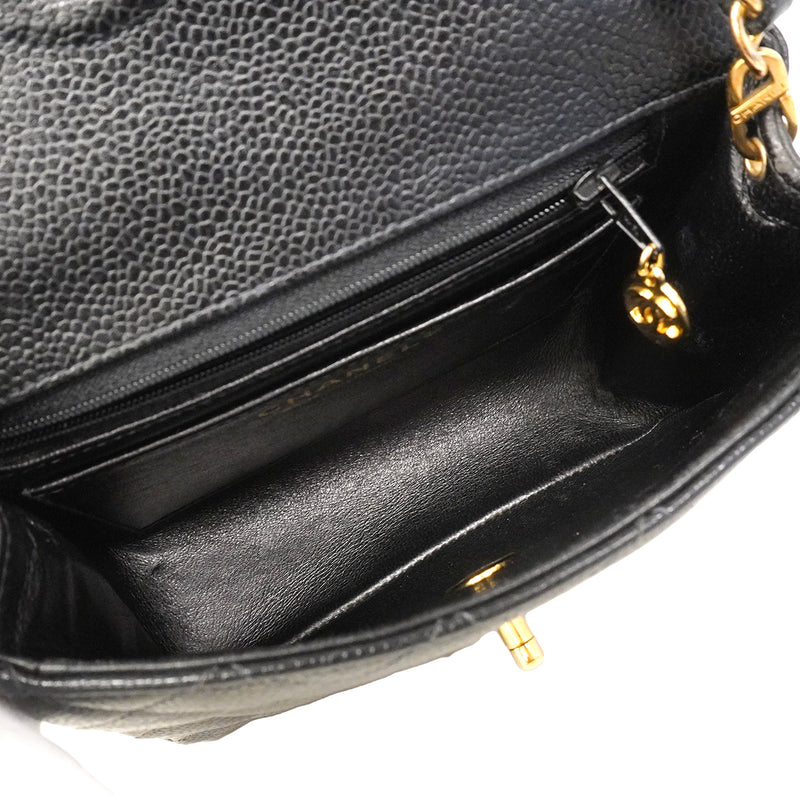 【6hb0159】シャネル ショルダーバッグ ミニマトラッセ チェーンショルダー キャビアスキン ブラック ゴールド金具【中古】レディース