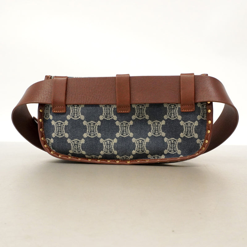 【6hb0172】セリーヌ ウエストバッグ マカダム デニム ネイビー ゴールド金具【中古】レディース