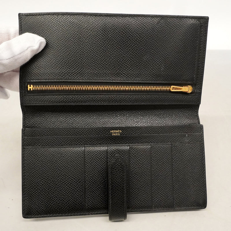 【6hb0173】エルメス 長財布 ベアンスフレ ヴォーエプソン ブラック ゴールド金具 Y刻印【中古】レディース