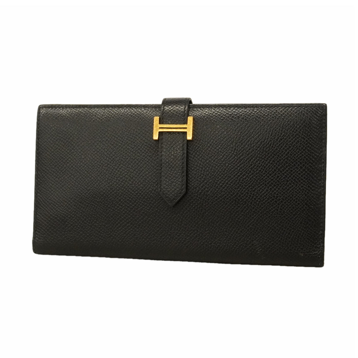 【6hb0173】エルメス 長財布 ベアンスフレ ヴォーエプソン ブラック ゴールド金具 Y刻印【中古】レディース