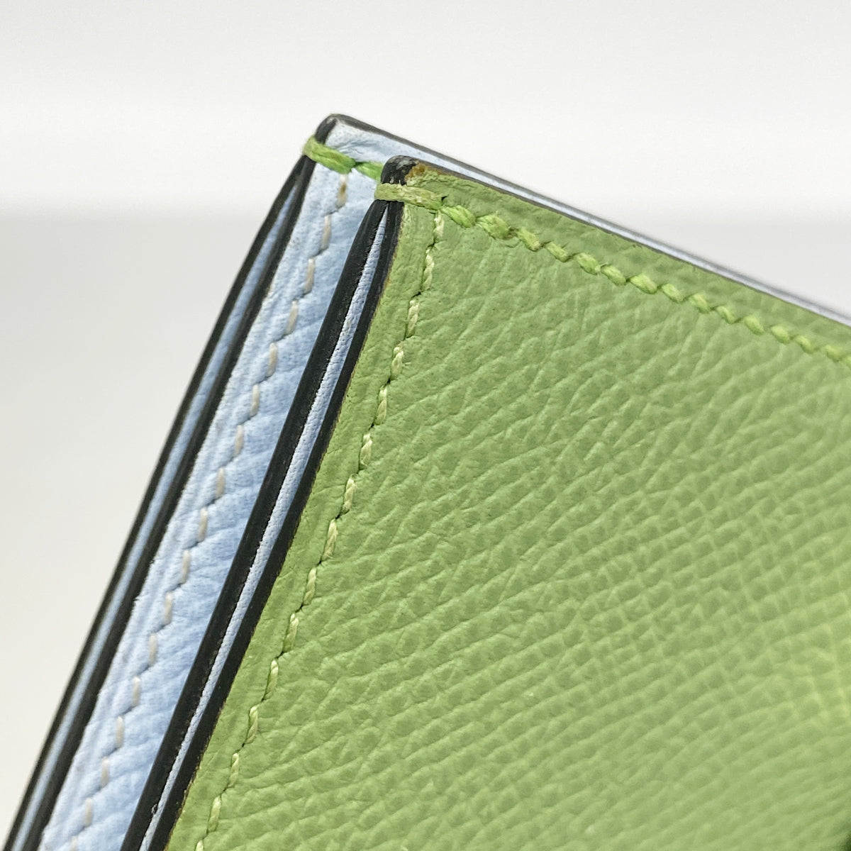 【6hb0183】エルメス 財布 ベアンコンパクトヴェルソ ヴォーエプソン ヴェールクリケット/ブルーブリュム ゴールド金具 Y刻印【中古】レディース