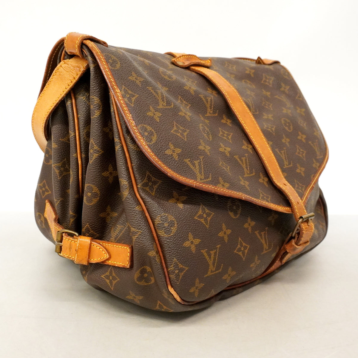 【6hb0192】ルイヴィトン ショルダーバッグ モノグラム ソミュール35 M42254 ブラウン【中古】レディース