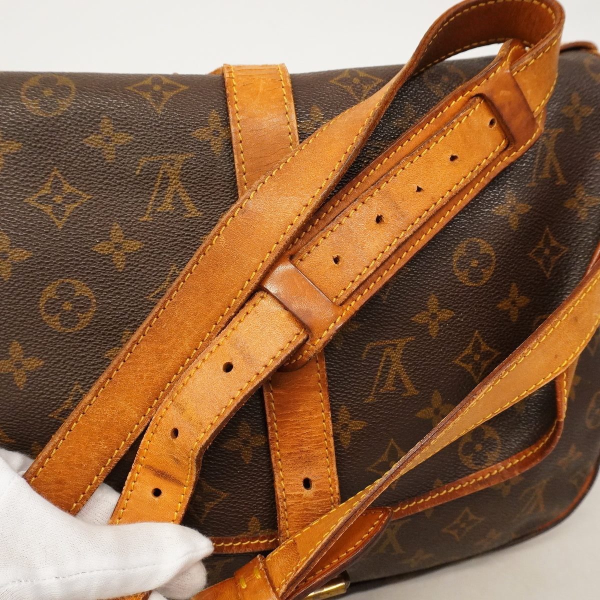 【6hb0192】ルイヴィトン ショルダーバッグ モノグラム ソミュール35 M42254 ブラウン【中古】レディース