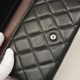 【6hb0199】シャネル 三つ折り長財布 マトラッセ ラムスキン ブラック シルバー金具【中古】レディース